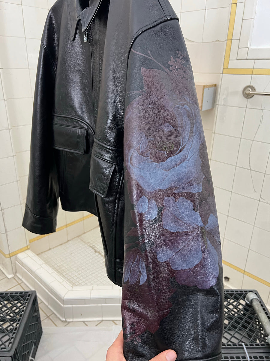 aw1991 Yohji Yamamoto '6.1 The Men' Leather Jacket with Painted Floral  Sleeve - Size OS