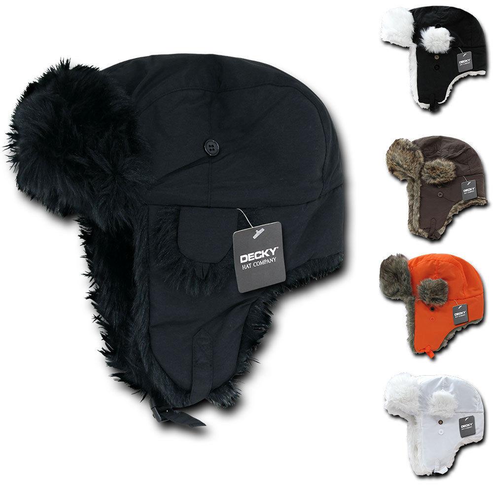 Black Aviator Bomber Faux Fur Winter Ski Trooper Trapper Ear Flap Hat Cap S/M 