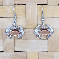 Crab Dangle Earrings - surgical steel with copper plated shell