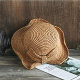 Bow Collapsible Straw Hat Literary Holiday Beach Hat