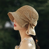 Bow Collapsible Straw Hat Literary Holiday Beach Hat