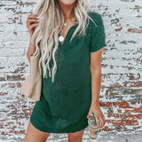 V-neck Casual Stand Collar Short-Sleeved Mini Dress