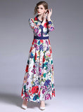 Fashion Long Sleeves Print Slim Maxi Dress