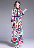 Fashion Long Sleeves Print Slim Maxi Dress