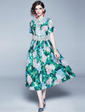 Vintage Printed Lapels Short Sleeve Mid-length Dress