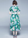 Vintage Printed Lapels Short Sleeve Mid-length Dress