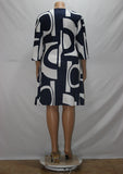 Printed Back Zip Round Neck Sleeve Plus Size Dress L-4XL