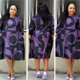 Printed Back Zip Round Neck Sleeve Plus Size Dress L-4XL