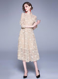 Apricot Retro Lace Fashion Midi Dress