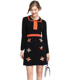 Doll Collar Knitted Slim Embroidered Dress