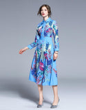 Fashion Baroque Style Lapel Print Dress