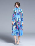 Fashion Baroque Style Lapel Print Dress