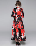 Ink Printed Shirt Collar Slim Maxi Dress