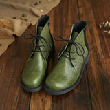 Cowhide handmade lace-up Martin boots_green