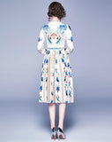 Fashion Print Lapel Slim Long Sleeve Large Swing Dress