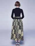 Fashion Knit Long Sleeve Stitched Printed Dress