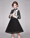 New Fashion Slim Fit Pleated Panel Print Dress