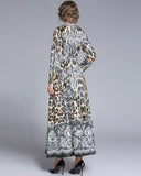 Fashion V-Neck Leopard Print Long Sleeve Dress