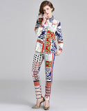 Abstract Geometric Graphic Lapel Long Sleeve Shirt + Pants