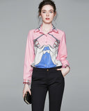 Printed Shirt Long Sleeve Lapel Slim Top