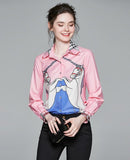 Printed Shirt Long Sleeve Lapel Slim Top