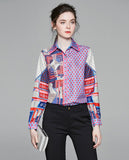 Printed Shirt Long Sleeve Lapel Slim Top