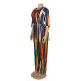 Print Striped Plus Size Suit Set L-2XL