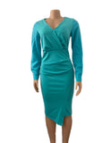 Deep V Neck Long Sleeve Plus Size Midi Dress