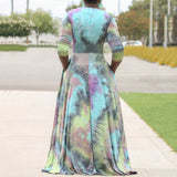 Plus Size Print V Neck Maxi Dress