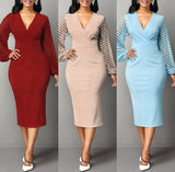 Plus Size V Neck Hollow Midi Dress S-5XL