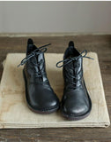 Cowhide vintage lace-up soft Martin boots_black