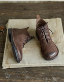 Cowhide vintage lace-up soft Martin boots_brown