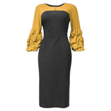 Round Neck Belt Colorblock Commuter Dress