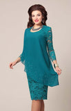 Plus Size Solid Color Lace Stitching Midi Dress S-5XL