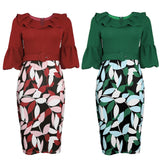 Lantern Sleeves Lotus Leaf Collar Vintage Midi Dress L-3XL