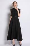 Stand collar sleeveless lace fashion dress