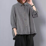 Women Spring Plaid Turn-down Collar Loose Shirt