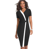 V Neck Short Sleeve Bodycon Midi Dress S-2XL