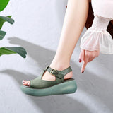 Vintage Round Toe Solid Color Sandals