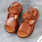 Vintage Round Toe Solid Color Sandals