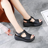 Vintage Round Toe Solid Color Sandals