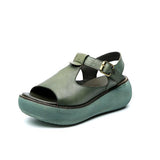 Vintage Round Toe Solid Color Sandals