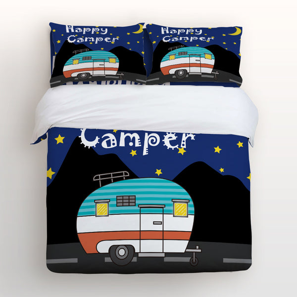 Happy Camper Camping Retro Caravan Pattern Bedding Set Addict Tee