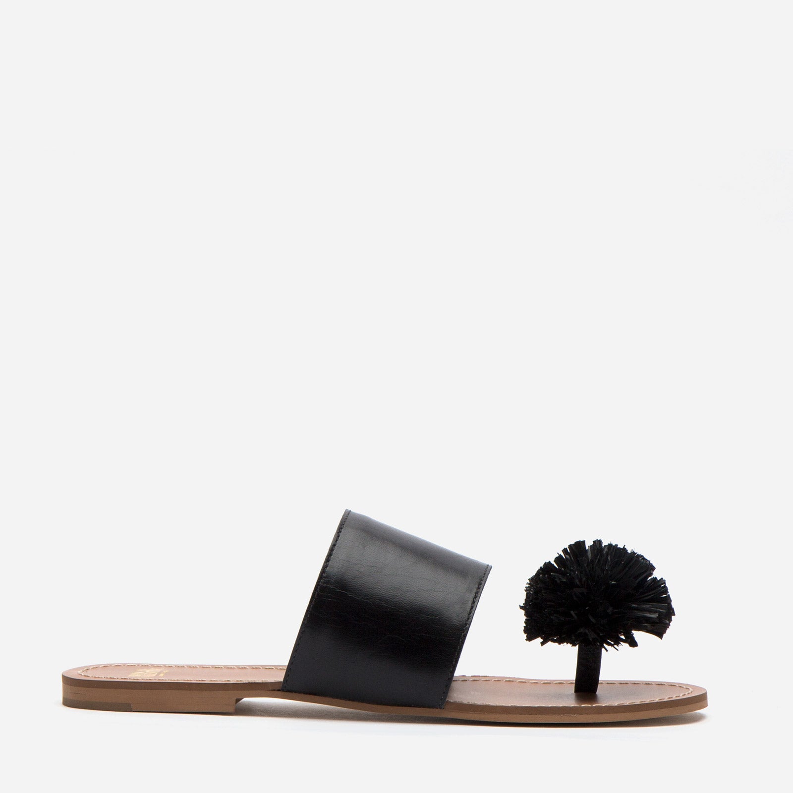 black pom pom sandals