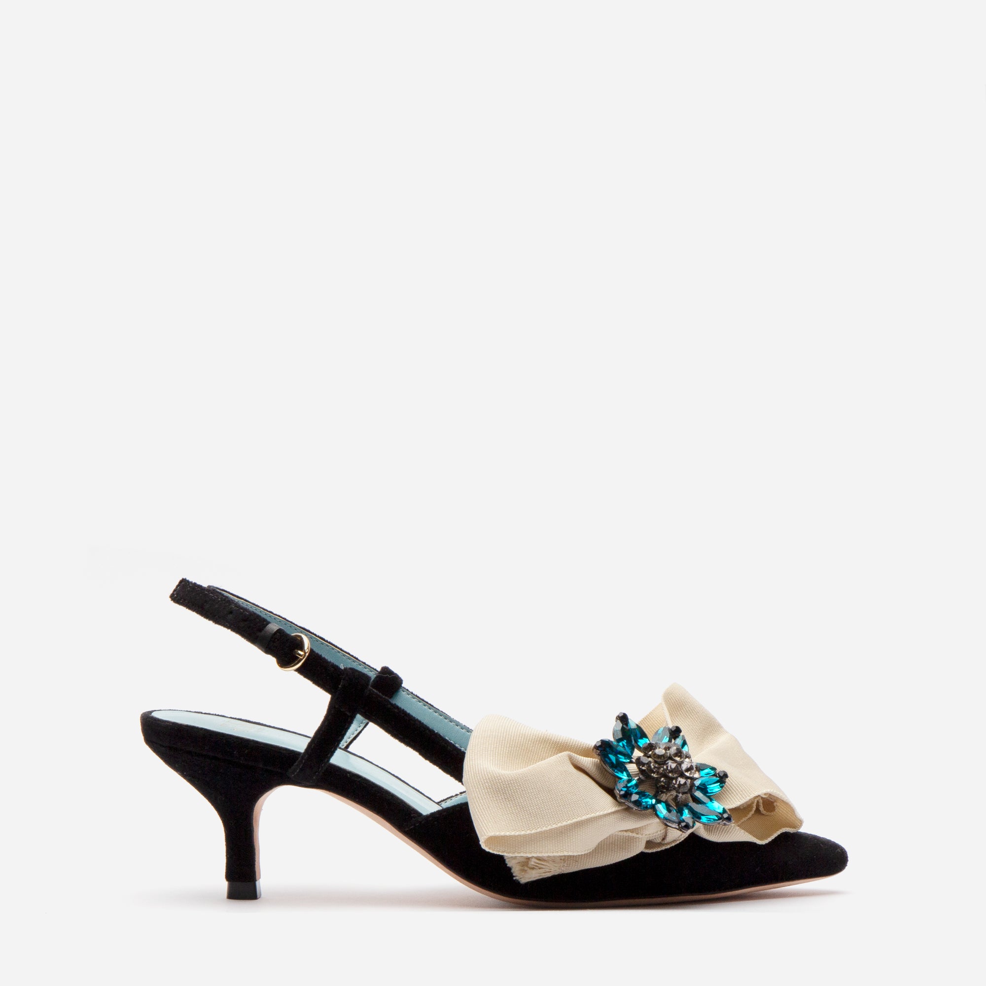 Grace Bow Velvet Kitten Heel Black 