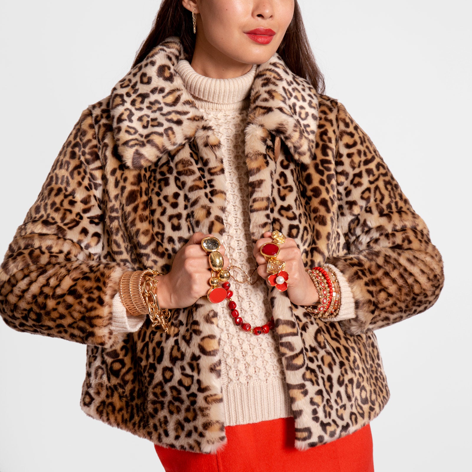 short faux fur leopard print jacket