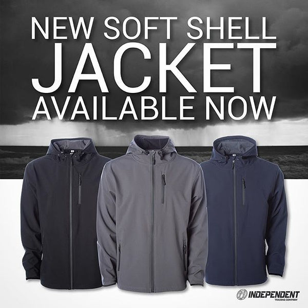 independent trading wholesale soft shell jackets in colors navy, grey, and black.  water proof, and wind resistant to keep the elements out