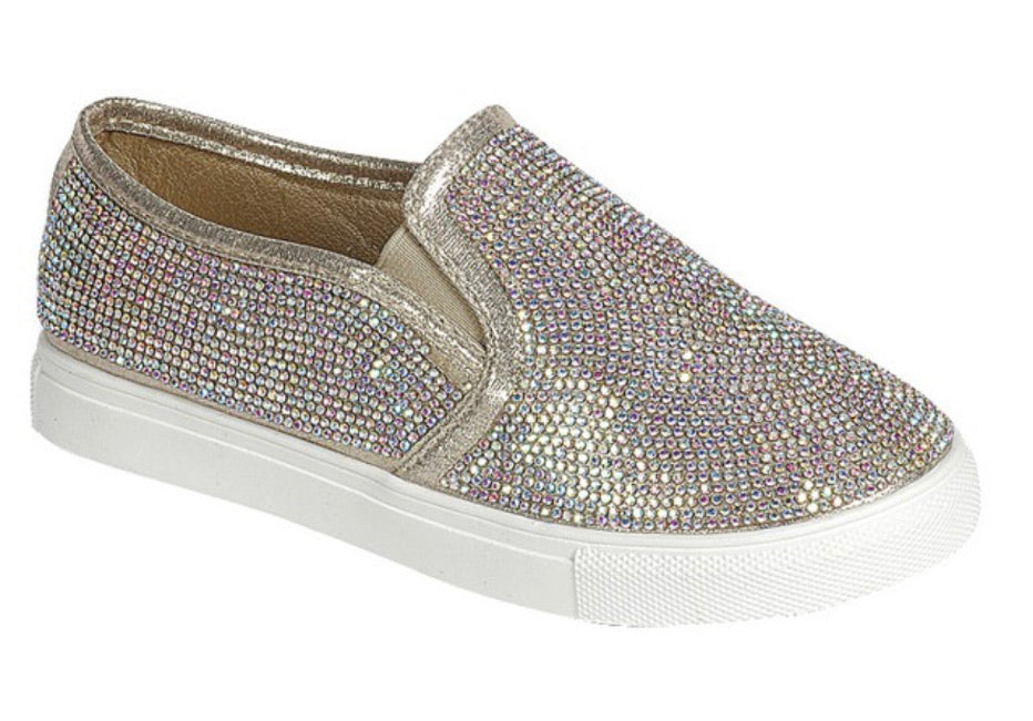 Champagne Rhinestone Sneakers | Face 2 