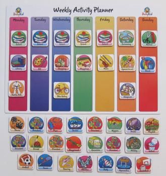 Colorful rainbow weekly activity calendar for toddlers