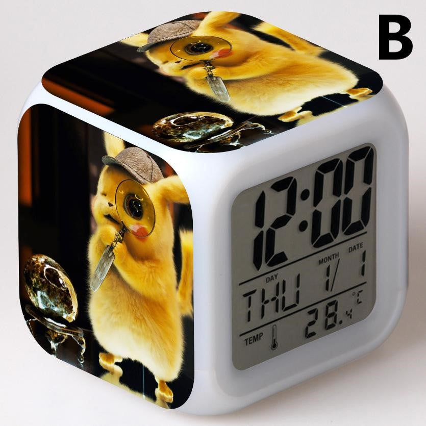 Pokemon Detective Pikachu Digital Alarm Clock For Child Bedroom7 Color Change